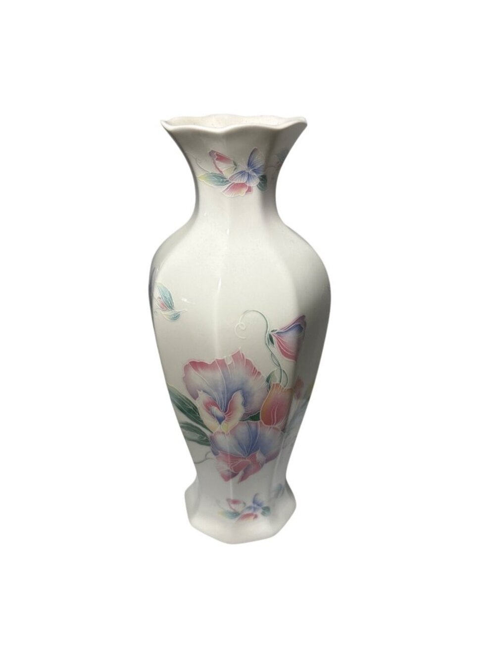 Aynsley Floral Vase Bone China Little Sweetheart Scalloped Edge Butterfly 9"